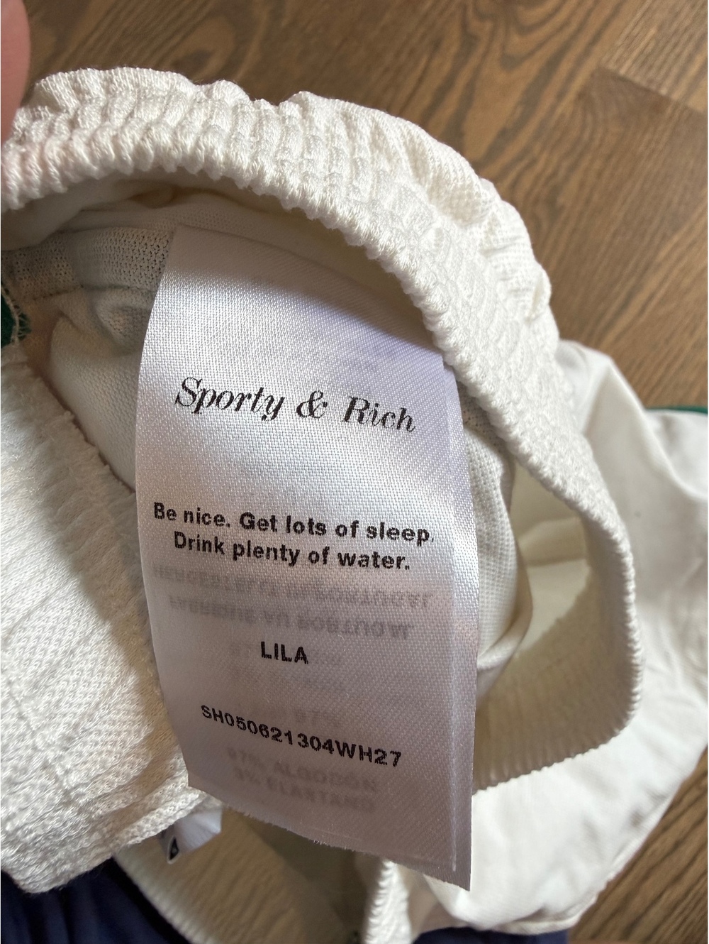 Sporty & Rich Women's Tennis Club Casual Shorts White with Green Trim - Picture 9 of 10